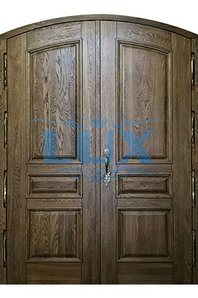 двустворчатая арочная дверь с отделкой массив ясеня