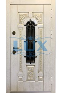 входная стальная дверь с ковкой и стеклом